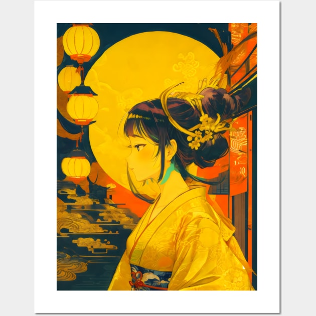 Yellow neon Japanese girl Wall Art by Spaceboyishere